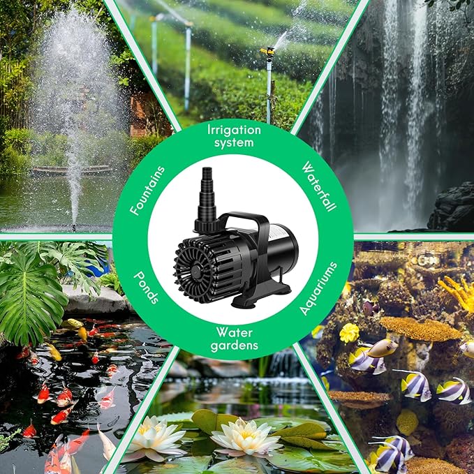 150W 3200GPH Submersible Pond Pump for Outdoor Ponds, with 180° Adjustable Outlet, Barrier Bag & 20FT Power Cord, Ultra-Quiet Fountain Pump, Waterfall Pump, UL Listed