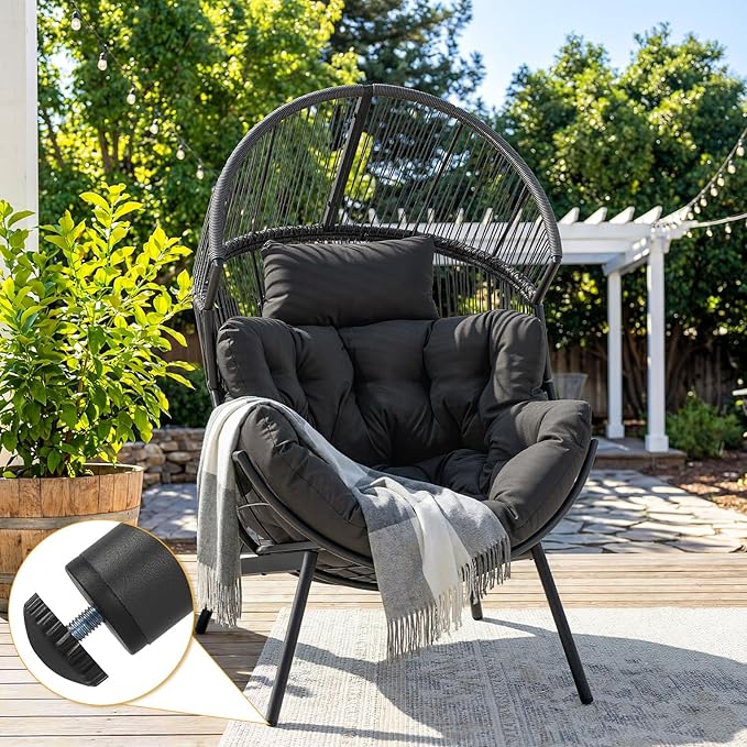 ONBRILL Egg Chair for Outdoor & Indoor, Patio Wicker Chair with Thick Cushion, Oversized Rattan Chairs for Balcony, Porch & Backyard, 550 LBS Heavy Duty & Comfy Basket Chairs for Living Room, Bedroom
