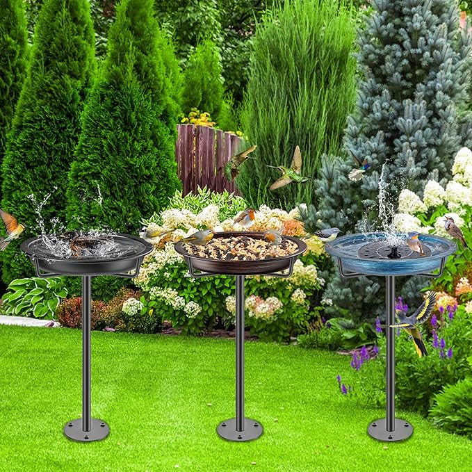 Metal Bird Baths for Outdoors, Detachable Birdbaths for The Garden Clearance, Heavy Duty Freestanding Bird Baths, Bird Bath Bowl Spa & Birdfeeder with Metal Stake Stand (Retro Blue)