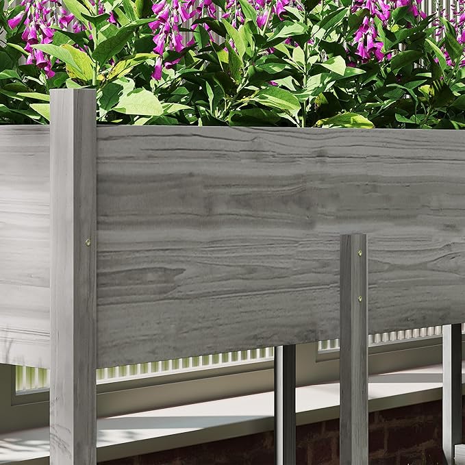 Outsunny Wooden Raised Garden Bed with Legs, Large Elevated Planter Box with Bed Liner and Drain Holes for Vegetables Flowers Herbs, Outdoor and Indoor, 7.4' x 1.8' x 2.6', Gray