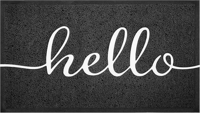 EARTHALL Door Mat Outside Inside Hello Doormat, 36"x24", Durable Floor Mat Non Slip Mat Ultra Absorb Mud Easy Clean Front Doormat for Garage, Entryway, Patio, High Traffic Areas, Black