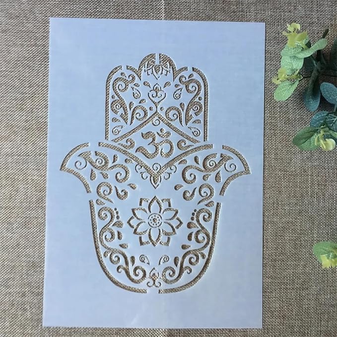 TIAMECH A4 Reusable Mandala Hand Stencil for Painting - Palm Layering Template, DIY Wall Art, Wood Furniture, Scrapbook & Crafts (8.3x11.7inch)