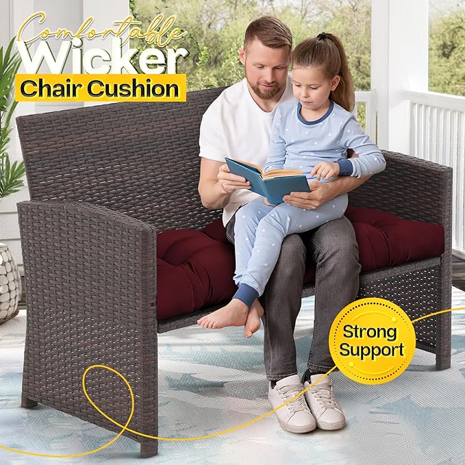 MAGIC ELEPHANT Outdoor Bench Cushion, Memory Foam Loveseat Cushion for Patio Furniture Wicker Chair, Settee Porch Swing Seat Cushion, 44 x 19 Inches (Red)