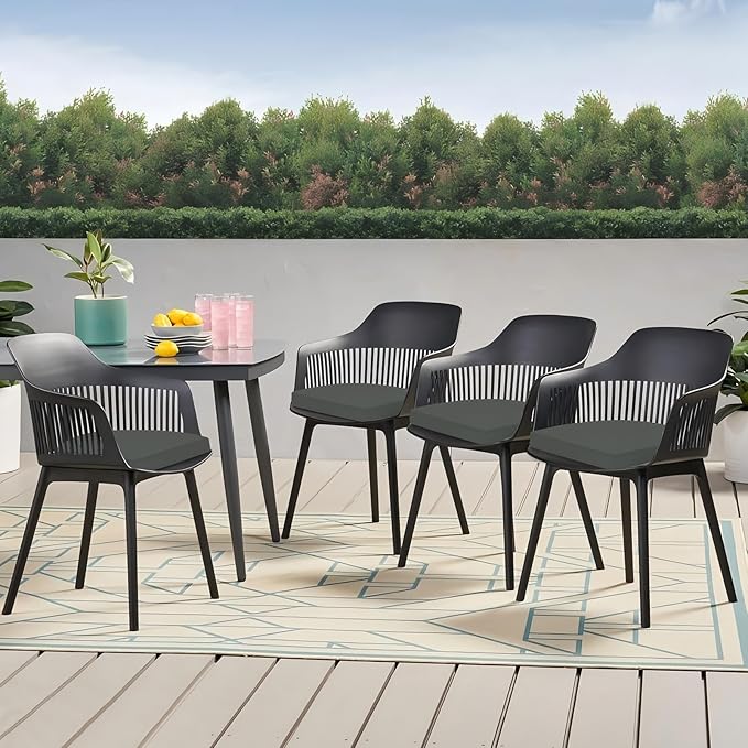 Outdoor Chair Cushion Set of 4, 17 x 16 Inch Patio Chair Cushions for Outdoor Furniture, Water Resistant Outdoor Patio Chair Cushions with Non-Slip Ties(Dark Gray)