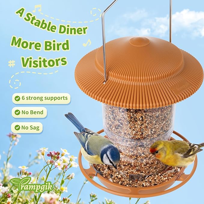 Outdoor Bird Feeder, Retractable Bird Feeder Hanging, Metal Hanger, Rainproof & Leak-Proof, Terracotta, Pack of 2