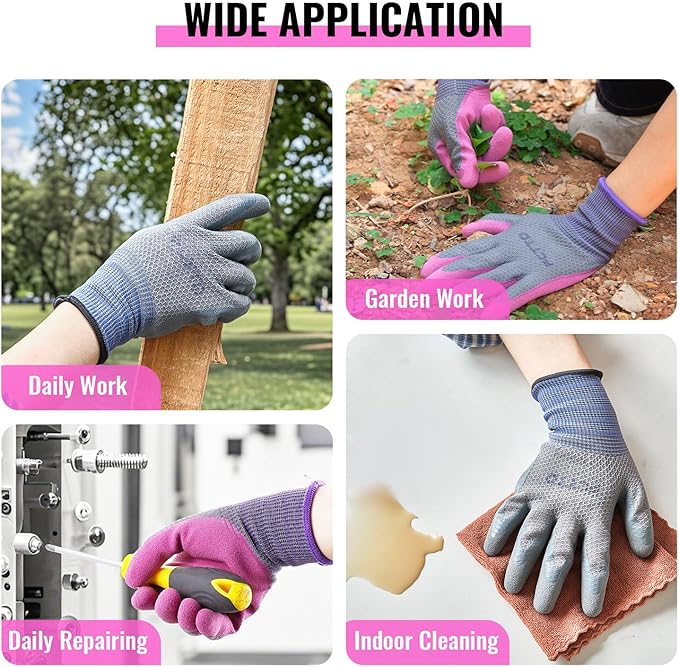 Gardening Gloves for Men 3 Pairs, Garden Gloves for Pruning Flower Rose, Weeding, Digging, Raking, Flower gloves with Rubber coating (Medium, Grey)