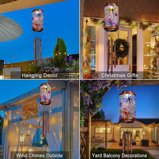 Hummingbird Solar Wind Chimes for Outside, Solar Lanterns Gifts Outdoor Waterproof Garden Lights for Balcony, Porch, Backyard, Birthday Gifts for Mom Grandma Wife (1Pack)