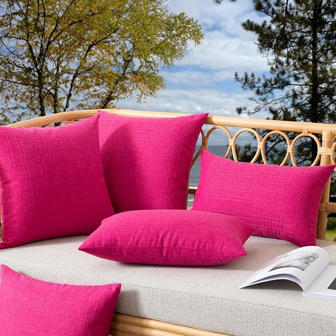 Kevin Textile Valentines Pack of 2 Outdoor Waterproof Pillow Covers Decorative Throw Pillow Covers Checkered Couch Pillow Covers Spring for Patio Tent Bed Sofa Living Room 18x18 Inch Hot Pink