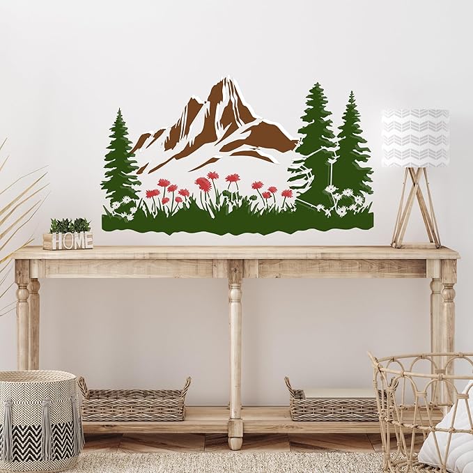 Forest Stencils for Painting on Wood - Reusable Reindeer Mountain Scenery Stencils for Crafts Decorating Wall Fence Door Garden Fabric