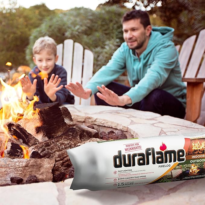 Duraflame 2.5-lb 1.5-Hour Burn Indoor/Outdoor Firelog (12-Count) - Perfect Fire-Log Substitute for Your Fireplace, Great for a Campfire, Chimney-Safe, Easy to Use, Fast Lighting with Starter (2 Items)