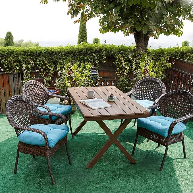 Sweet Home Collection Patio Cushions Outdoor Chair Pads Premium Comfortable Thick Fiber Fill Tufted 19" x 19" Seat Cover, 6 Pack, Teal