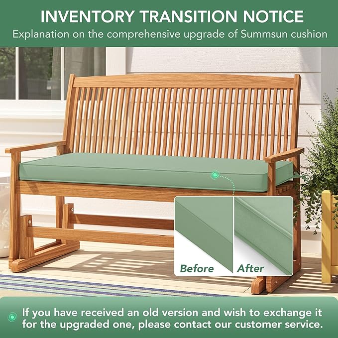 Outdoor Bench Cushion: Waterproof and Fade Resistant Patio Furniture Cushions - Non-Slip Bench Pad Cushion with Removable Cover for Garden Swing Porch Sofa Settee, 59 x 18 Inch, Sage Green