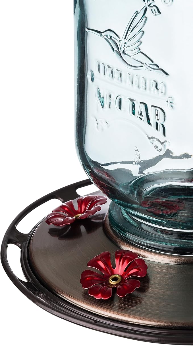 More Birds Mason Jar Hummingbird Feeder, Glass Hummingbird Feeders for Outdoors, 5 Feeding Stations, 25 Ounces