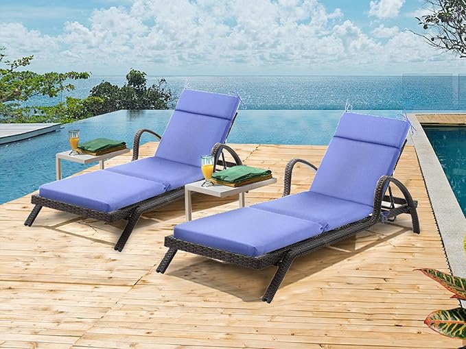 Outdoor Chasie Lounge Tufted Thick Cushion with Ties,Replacement Wicker Chair Cushion for Paito Fruniture,72x21x3inches,All Weather,Violet