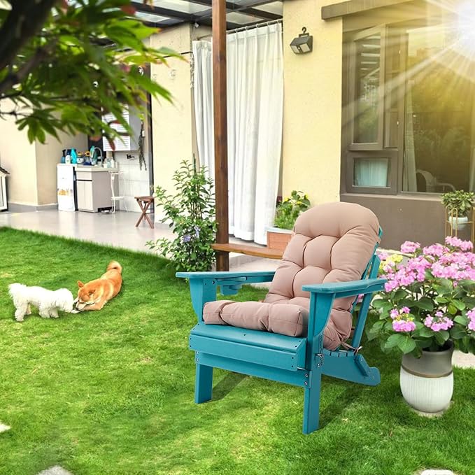 Adirondack Chair Cushions Set of 2, High Back Patio Chair Cushions 48 x 19.7 x 4.7 Inch, Indoor/Outdoor Thickened Rocking Chair Cushion, Fade-Resistant & Waterproof (Beige)