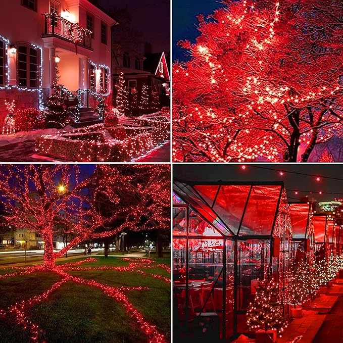 Lomotech Solar String Lights Outdoor - 2 Pack Total 66ft 200LED Solar Fairy Lights Waterproof 8 Modes Twinkle Lights for Outdoor, Patio, Garden, Yard, Party, Wedding, Tree Decoration (Red)