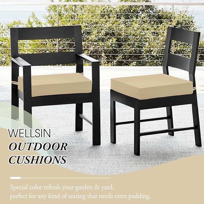 Wellsin Outdoor Chair Cushions for Patio Furniture - Outdoor Cushions for Chairs - Water Resistant Patio Chair Cushions Set of 4, 18.5"X16"X3", Beige
