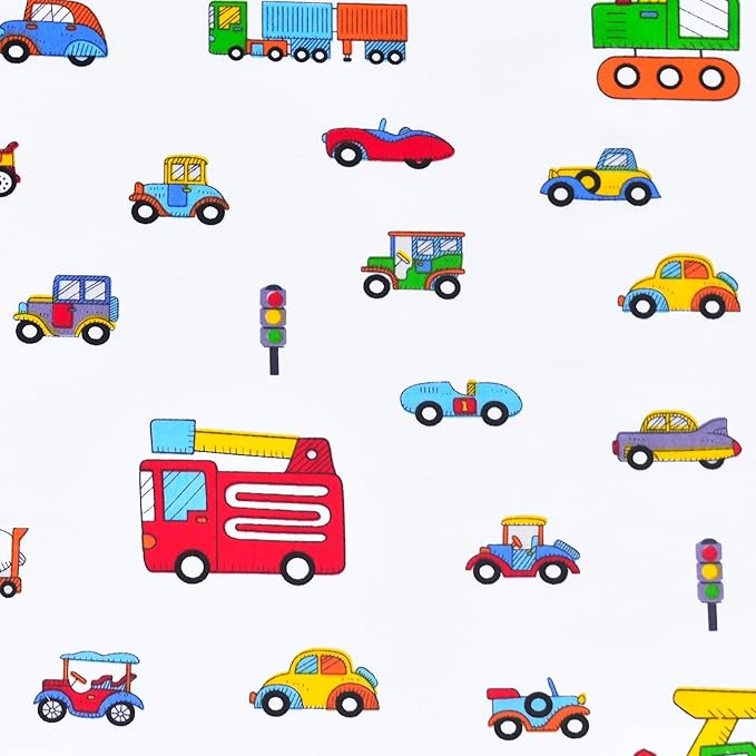 Scientific Sleep Little Cars Big Trucks Fire Cars Train Engineering Vehicle Cute Fun 100% Cotton Cozy Twin Bed Sheet Set, Flat Sheet & Fitted Sheet & Pillowcase Bedding Set