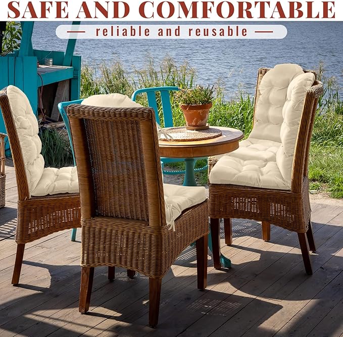 Geelin 4 Pcs Adirondack Chair Cushion High Back Patio Chair Cushion 44 x 19 x 4 Inch Tufted Weather Resistant Fade Resistant Seat Rocking Chair Cushion for Patio Rocking Chair Cushion Seat (Beige)