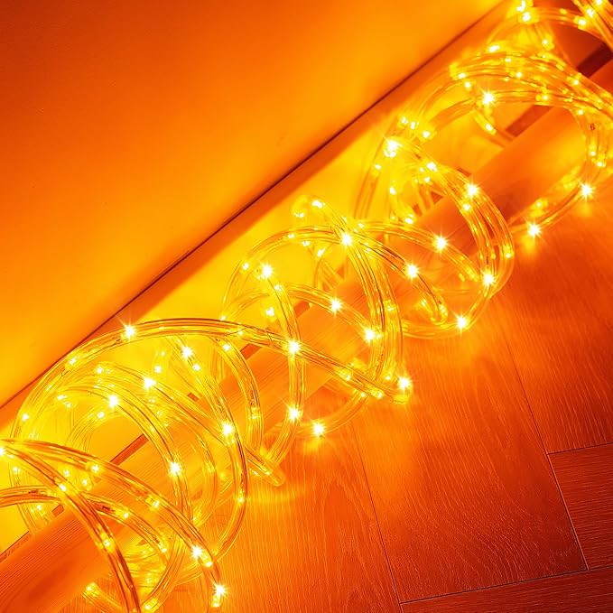 Waterproof LED Rope Lights, Connectable & Flexible with 8 Modes, Outdoor Lighting for Deck, Garden, Pool, Patio & Christmas Decor (Orange, 50ft)