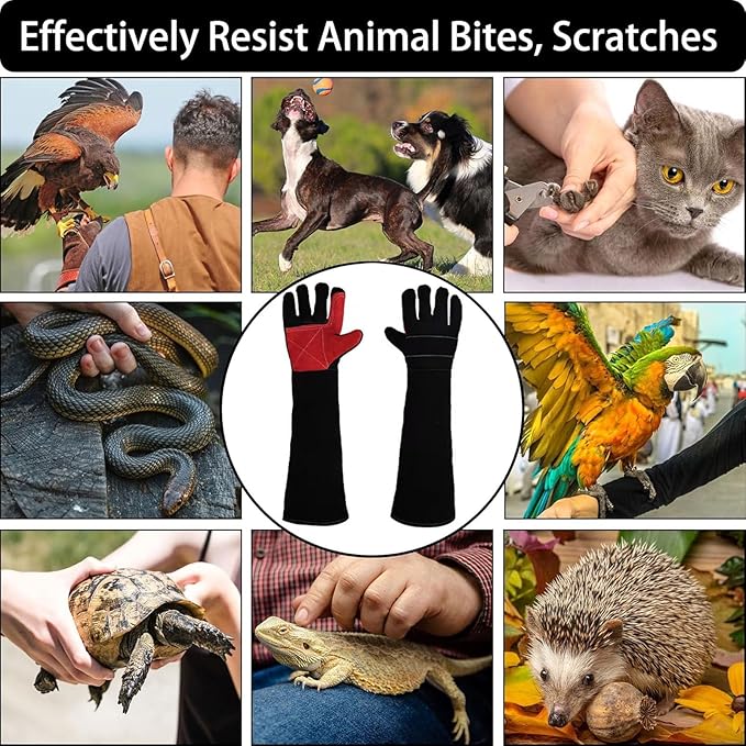 23.6" Inch Long Sleeves Welding Safety Gloves, Heat Resistant Stove Fire And Barbecue Gloves, Bite Proof Animal Handling(Black)