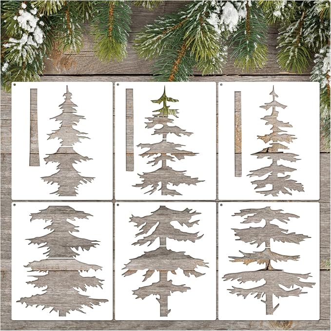 Large Stencils for Painting on Wood Fence Giant Wall Stencils Reusable Templates for Garden Fence Window Wall Furniture Mural (Pine Tree)