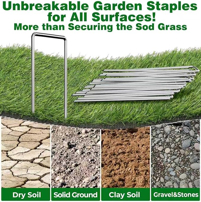 AMAGABELI GARDEN & HOME 4 Inch 100 Pack Galvanized Landscape Staples Garden Staples 12 Gauge Garden Stakes Plant Cover Stakes U-Shaped Landscape Stakes Landscape Pins for Weed Barrier Fabric