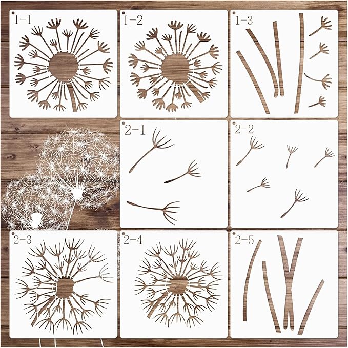 Large Flower Stencils for Painting Garden Fence Dandelion Floral Stencil Templates Painting on Wood Furniture Wall Mural (Dandelion)