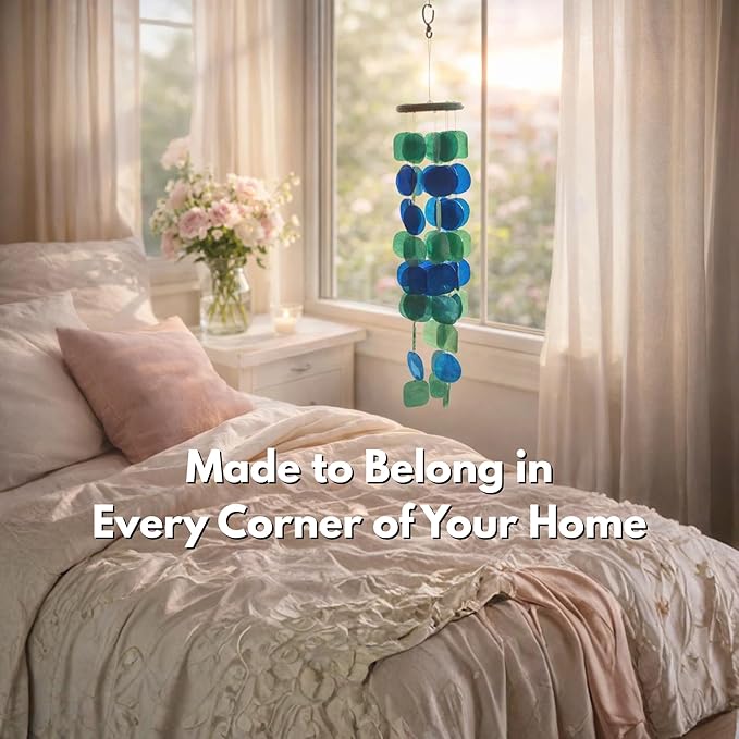 Solange & Frances Capiz Shell Wind Chimes for Outside - Elegant Wind Chimes for Home, Front Porch Decor or Patio Decor. Unique Valentines Day Gifts, Gifts for Mom and Gift for Men (Peacock)