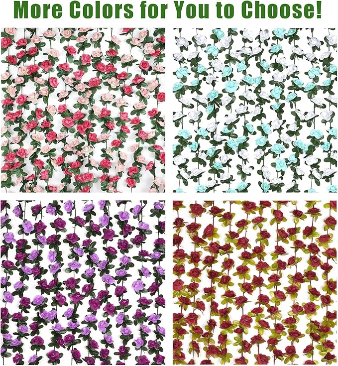 BLEUM CADE 2Pcs 16.4Ft Flowers Garland Artificial Rose Vines for Bedroom, Cute Fake Hanging Flower Vines Floral Garland Decorations for Wedding Party Wall Room Decor Aesthetic