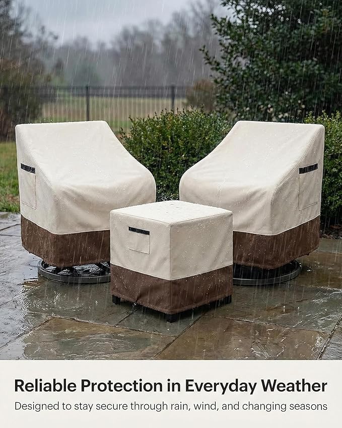 Patio Furniture Covers Set for 3-Piece Bistro Sets, Heavy-Duty 600D Waterproof Outdoor Furniture Covers for 2 Chairs&Side Table,UV Resistant, All-Season Protection for Patio,Porch Backyard,Beige&Brown