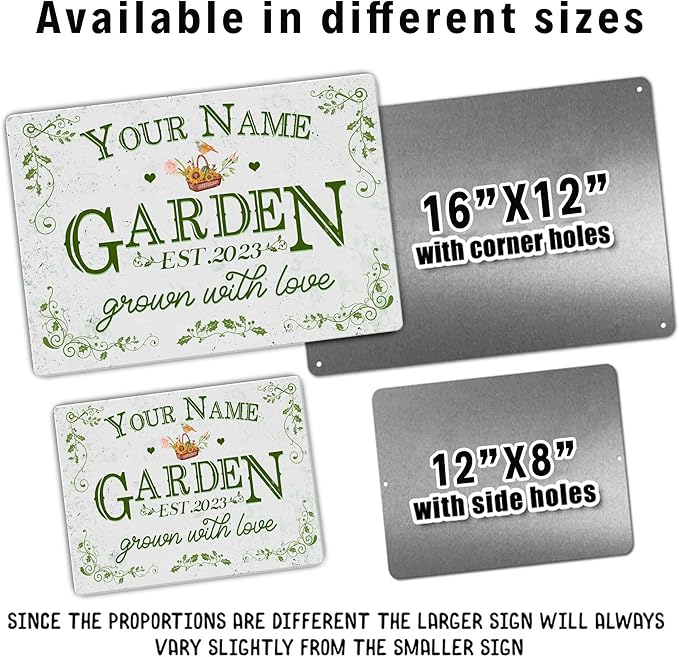 Custom Metal Signs with Name Made in USA Personalized Vintage Garden Sign Waterproof Vintage Decorative Metal Print for Wall Decor Customized Home Garden Ideas Gifts Artwork Prints for Yard Ourdoor