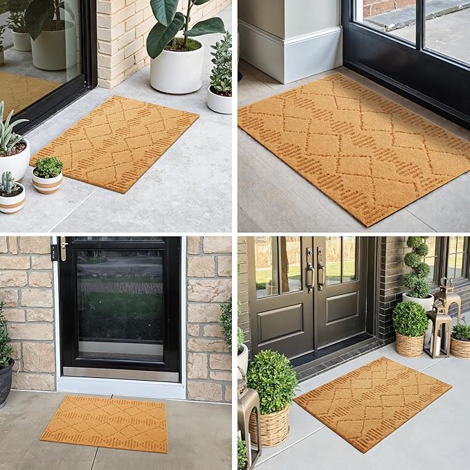 Front Door Mat Indoor Outside Entrance, Heavy Duty Dirt Trapper Coir Doormat with Non Slip Backing Entryway Rug for Front Back Door, 24x36, Brown