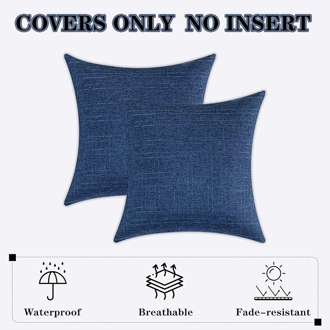 Kevin Textile Outdoor Waterproof Pillow Covers Pack of 2 Checkered Decorative Euro Sham Cushion Throw Pillowcases Shell for Patio Tent Garden Couch Bed Sofa 26x26 Inch Blue