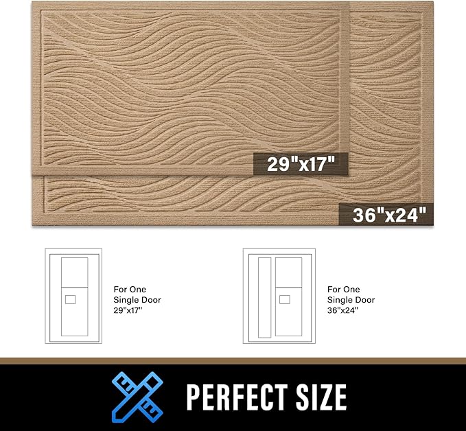 PLEASOR Front Door Mat Outside Entrance, Absorbent and Dirt Resistant Welcome Mat Indoor Outdoor, Non-Slip Backing Entry Mat, Fade Resistant, Easy Clean Low Profile Doormat for Entryway, 36x24, Beige