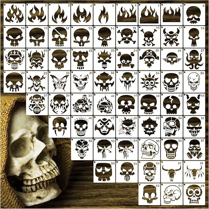 Small Stencils for Painting on Wood Burning Reusable, 3 Inch Reusable Stencil for Craft Ornament Paint Template Stencils for Wall Card Rock Wood Signs Coasters Canvas Home Decor (Skull)