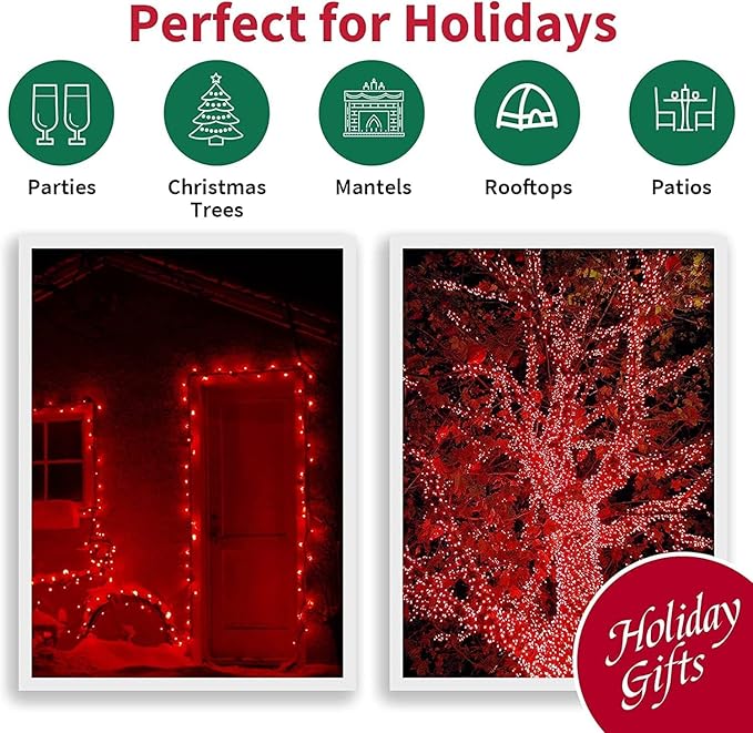 LAMPHOME Red Valentine's Lights, 300 Lights 63.8ft(2pk of 150L) Incandescent Mini Christmas String Lights, Waterproof Red Lights for Indoor Valentine's Day Garland Birthday Wedding Party Xmas Tree