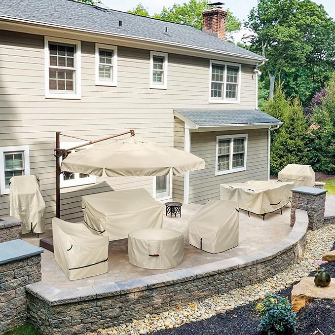 Porch Shield Patio Stackable Chair Covers - Waterproof Outdoor Stack of Chair Cover - 27W x 33D x 46H inch, Beige