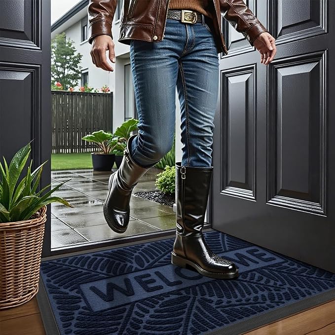 Smiry Welcome Mat Indoor Outdoor, All-Season Waterproof Front Door Mat, Sturdy Natural Rubber Doormat, Non-Slip, Easy Clean, Low Profile Dirt Trapper for Porch Patio Entrance, 71x23, Navy