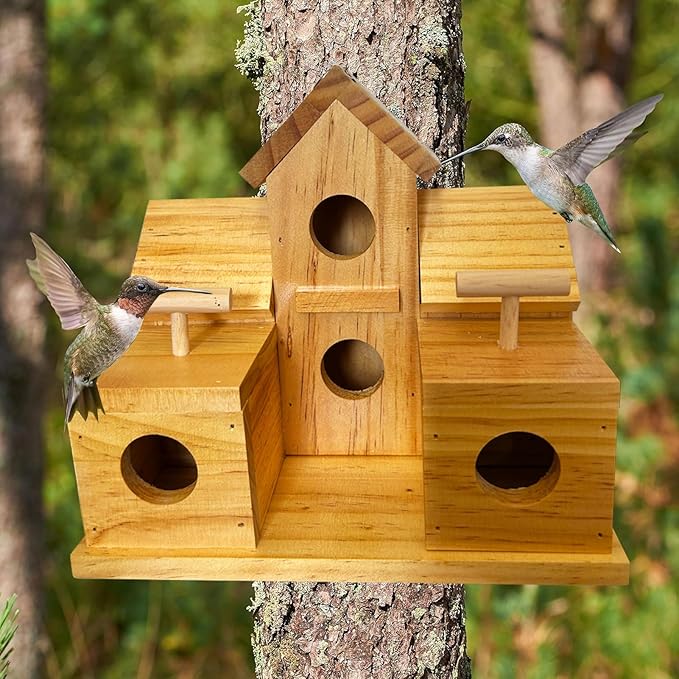 Bird Houses for Outside Clearance, Large Bird House for 6 Bird Families Finch Cardinals Wooden Hanging Birdhouses for Outdoors Garden, Bluebird House Hummingbird Houses