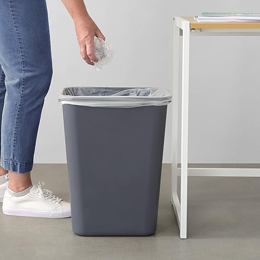Amazon Basics Lightweight Rectangular Commercial Office Wastebasket, 10 Gallons, Grey