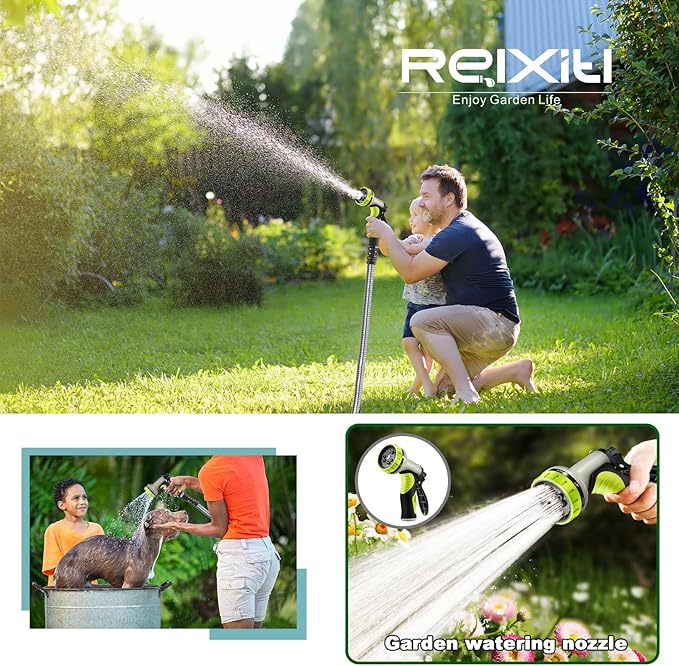 15FT Metal Garden Hose - Stainless Steel, Heavy Duty, Flexible & Lightweight, Never Kink and Tangle, with 10-Function Nozzle, Pressure Resistant for Outdoor Use (Yellow)