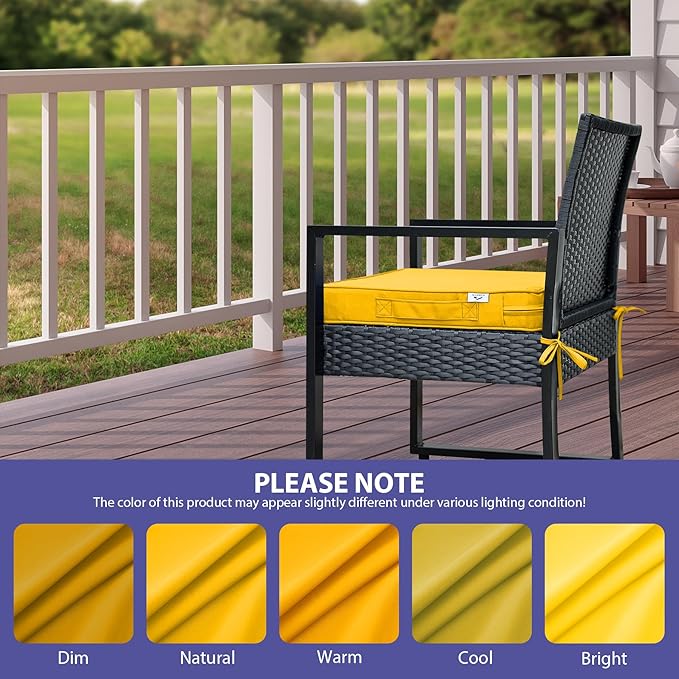 Outdoor Chair Cushions Set of 4,Waterproof Outdoor Seat Cushions for Patio Furniture,Patio Chair Cushion with Handle and Ties, Square Out Door Chair Pads,18.5" x 16" x 3", Yellow