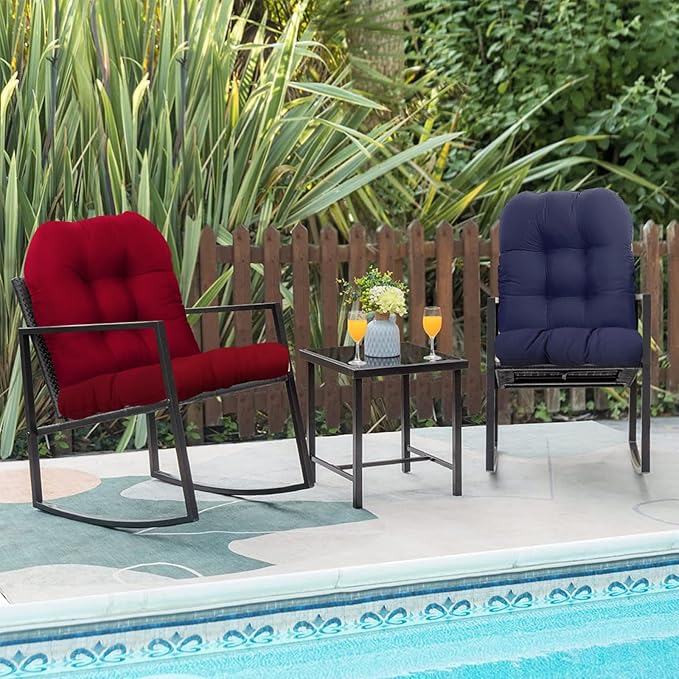 Outdoor Tufted Seat Cushions, 2 Pack Patio Wicker Chair Cushion with Ties, Waterproof Chair Pads Round Corner Cushions 19"x19"x3.9", Coffee