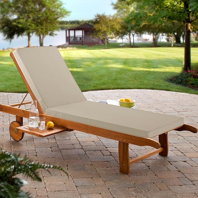 Chaise Lounge Cushion for Outdoor Furniture, Waterproof Fade and Tear Resistant Lounge Deck Chair Cushions for Patio Lawn Pool Resort Hotel, 80x26x3 Inch, Cream