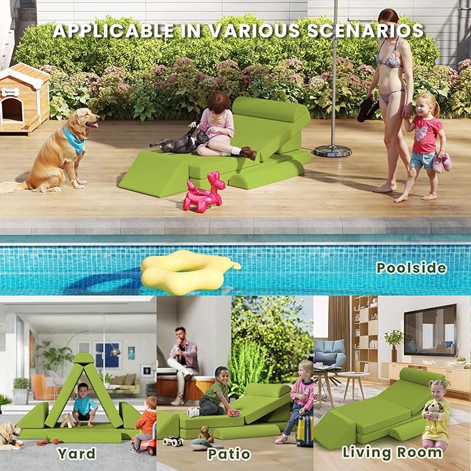 jela Kids Couch, Waterproof Kids Modular Sofa for Outdoor & Indoor, UV Resistant Child Sectional Sofa, Foam Play Couch Playhouse Play Set for Children Adults(Grass Green)
