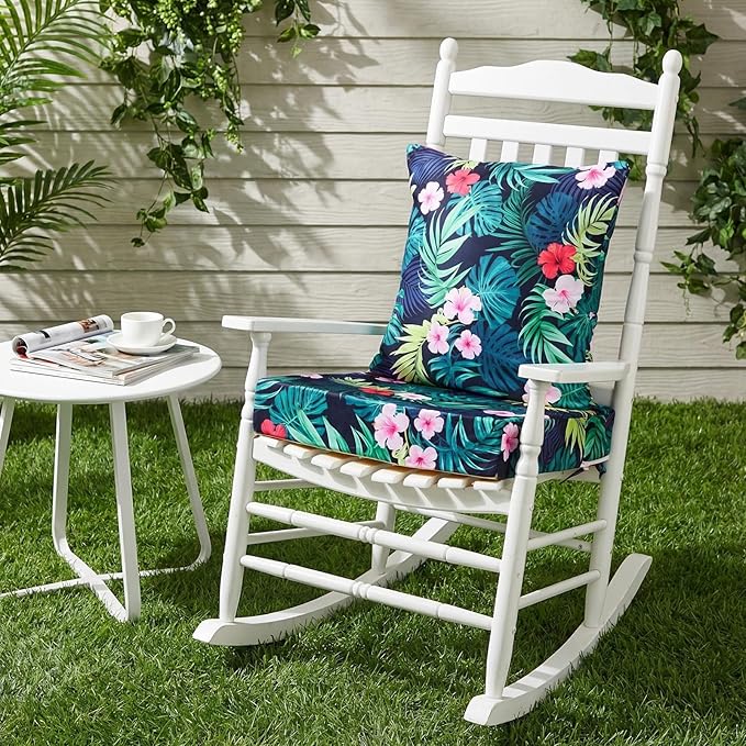 Hoteam 4 Set Outdoor Chair Patio Cushions Deep Seat Waterproof Chair Cushions 20 x 20 Inch for Patio Furniture Set Replacement Removable Seat and Back(Tropical Plant)