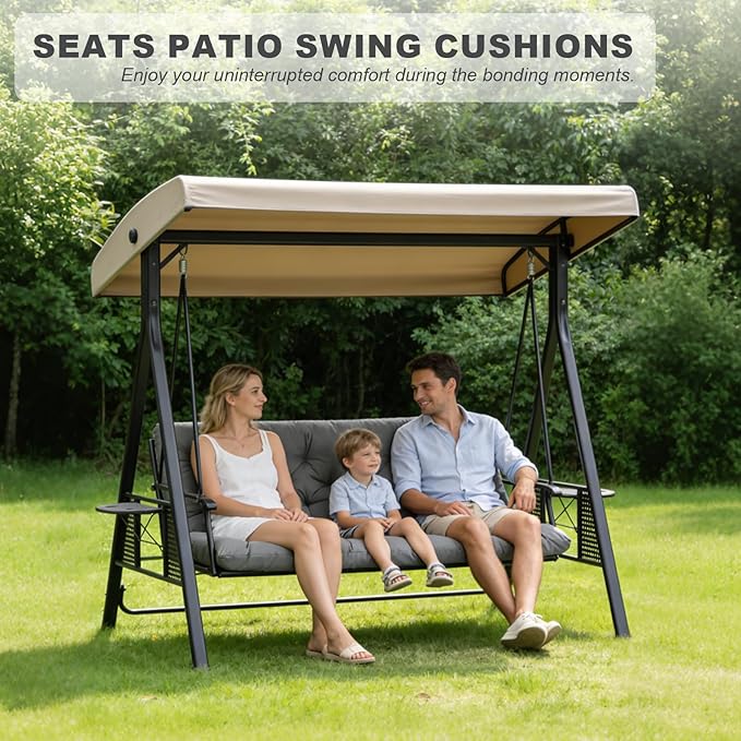 Porch Swing Cushions,Outdoor Cushions 3 Seater Replacement with Backrest, Waterproof Thickened Bench Cushion with Ties for Porch, Patio,Outdoor, Backyard and Garden (Light Gray 40 * 40 in)