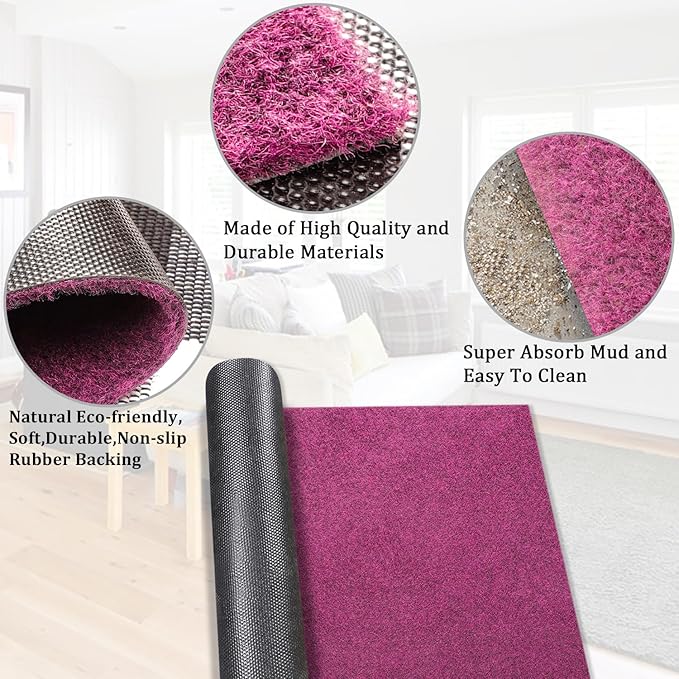 AAZZKANG Set of 2 Purple Doormat Outside Inside Utility Floor Mat Quickly Absorb Mud Anti Slip Rubber Door Mat for Home,Garden,High Traffic Areas Decorative