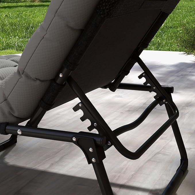 Outsunny Outdoor Chaise Lounge Chair with Removable Cushion and Headrest Pillow, Folding Sun Lounger with Magazine Pocket, 4-Position Backrest, Sun Bathing Chair for Patio, Beach, Gray